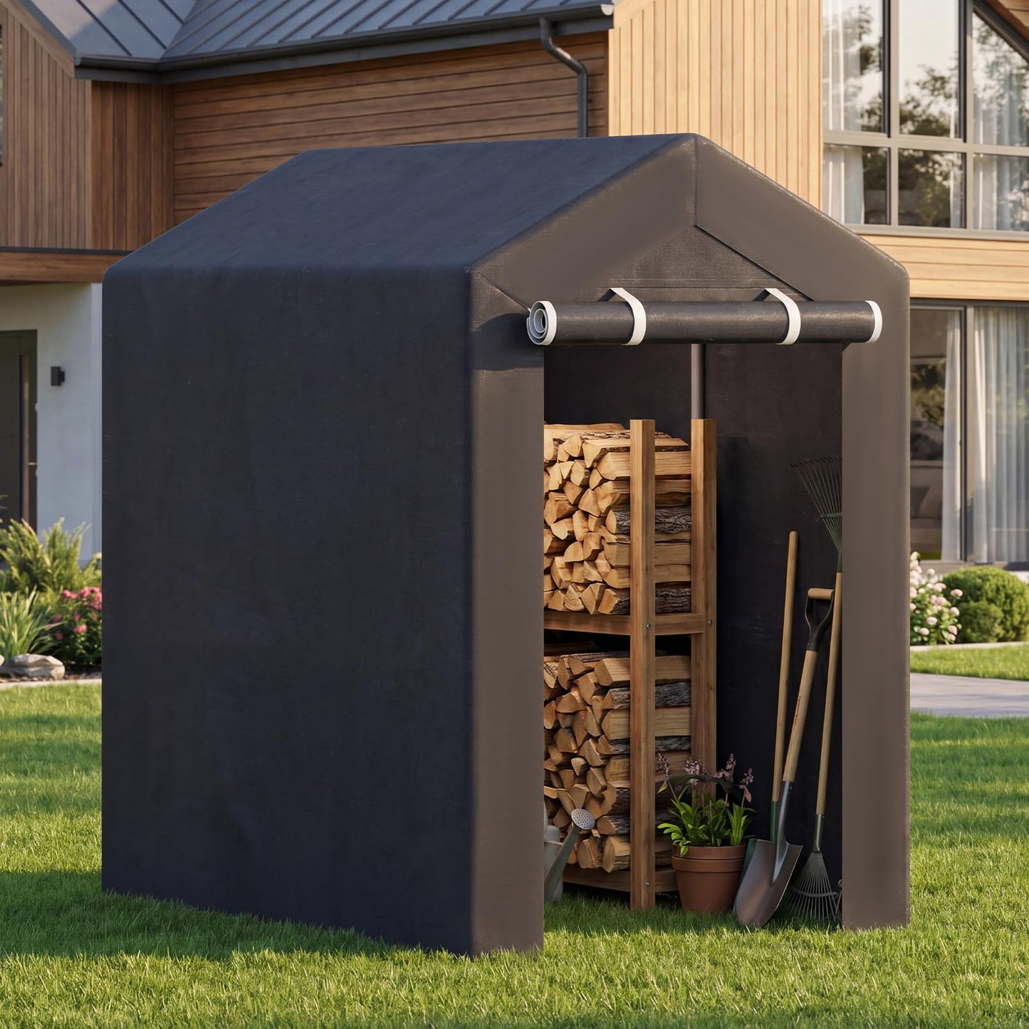 Heavy-Duty Portable Storage Shed with Roll-up Zipper Door and Sun-Protective Canopy