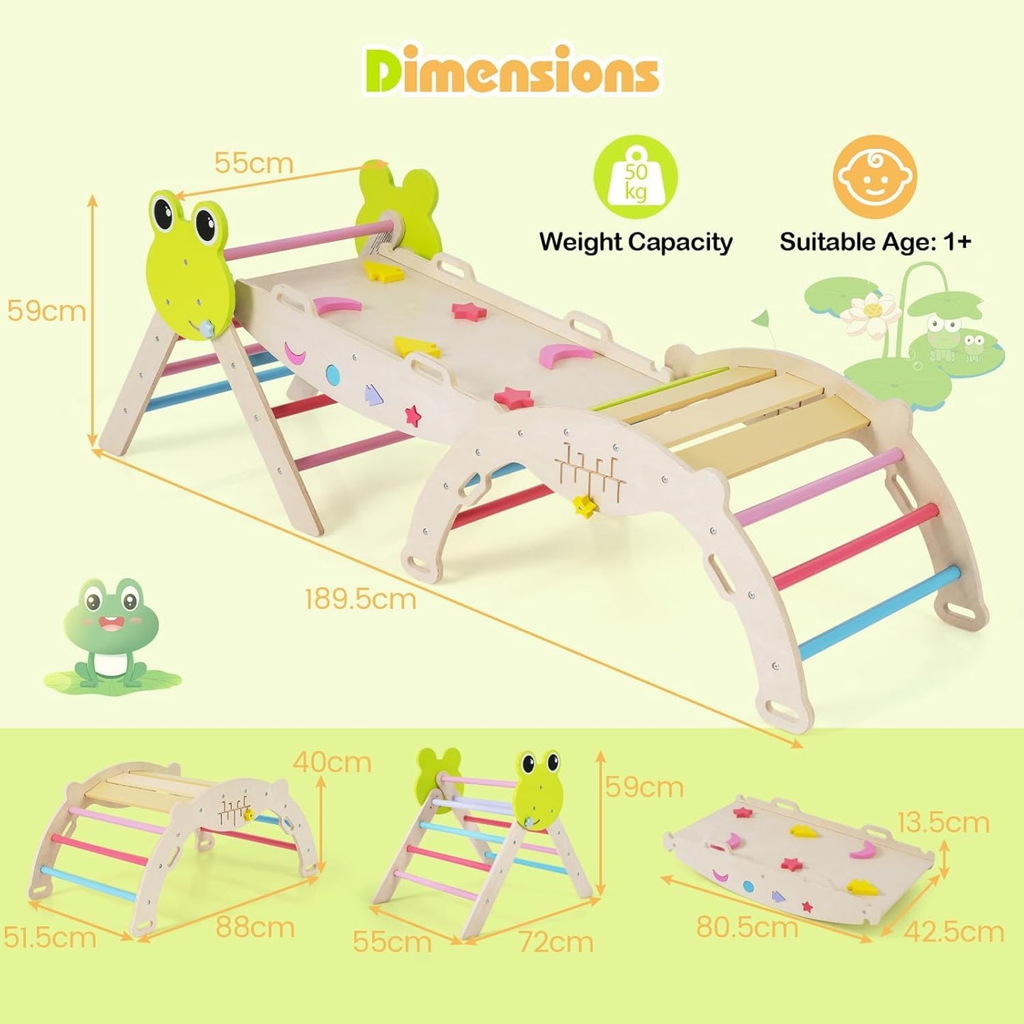 Kids Climbing Frame, Toddler Climbing Set with Arch, Reversible Ramp