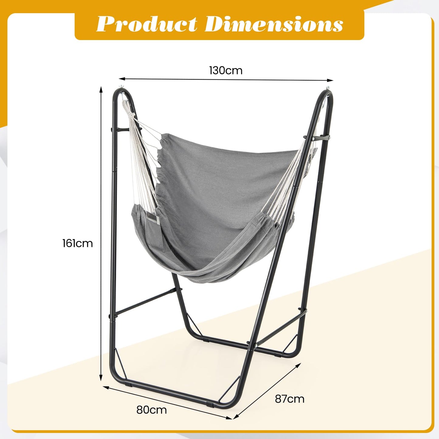 Hammock Chair with Stand, Heavy Duty Metal Frame Swing Chair with Side Pocket