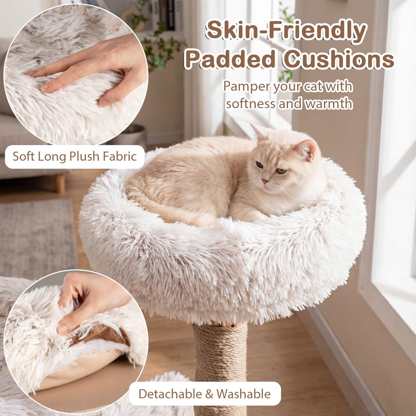 Wooden Cat Tree, Multi-Layer Cats Tower with Jute Scratching Posts