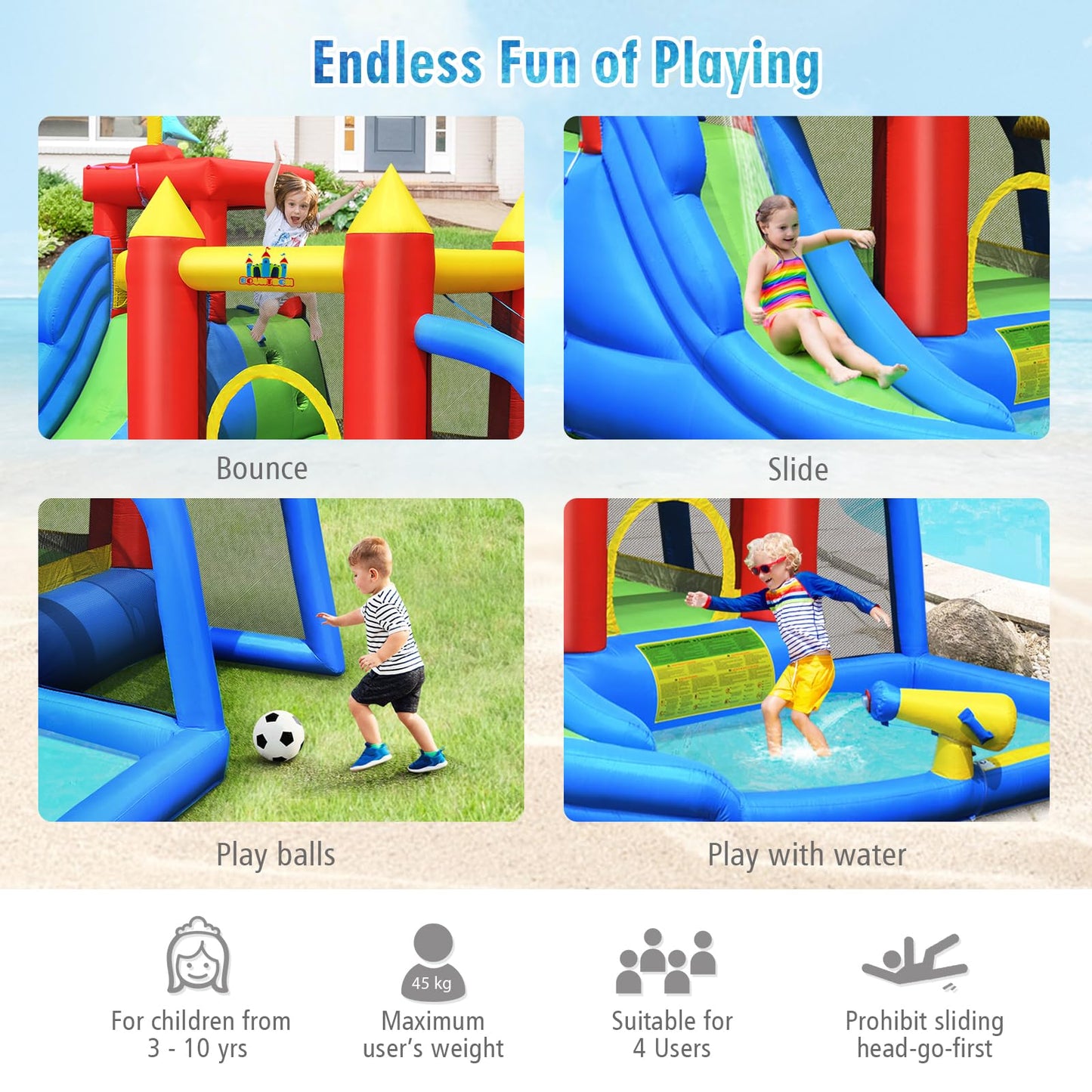 Kids Inflatable Water Park with Slide for Summer Outdoor Play