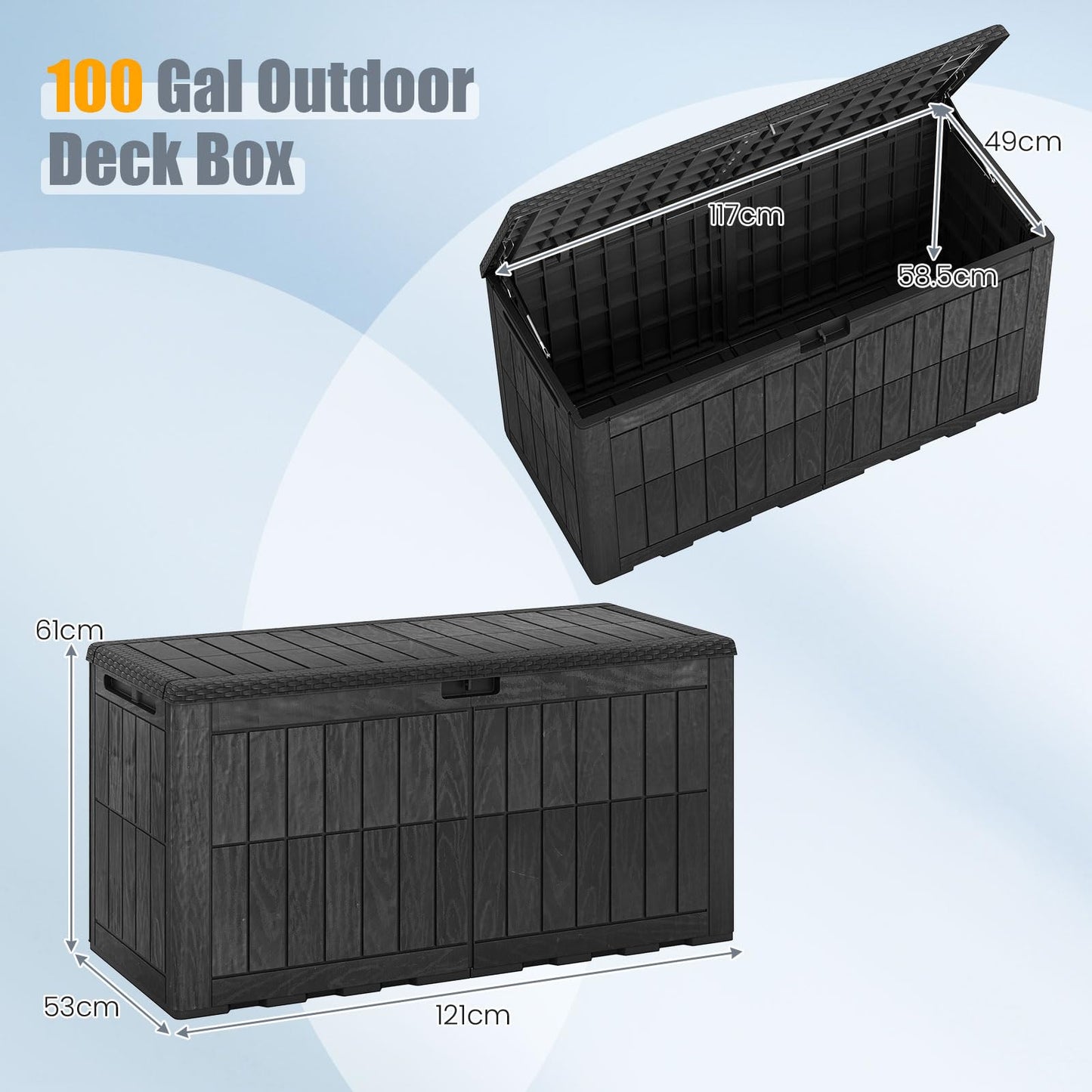 Garden Storage Box, Waterproof Resin Deck Box Bench with Lockable Lid & Handles