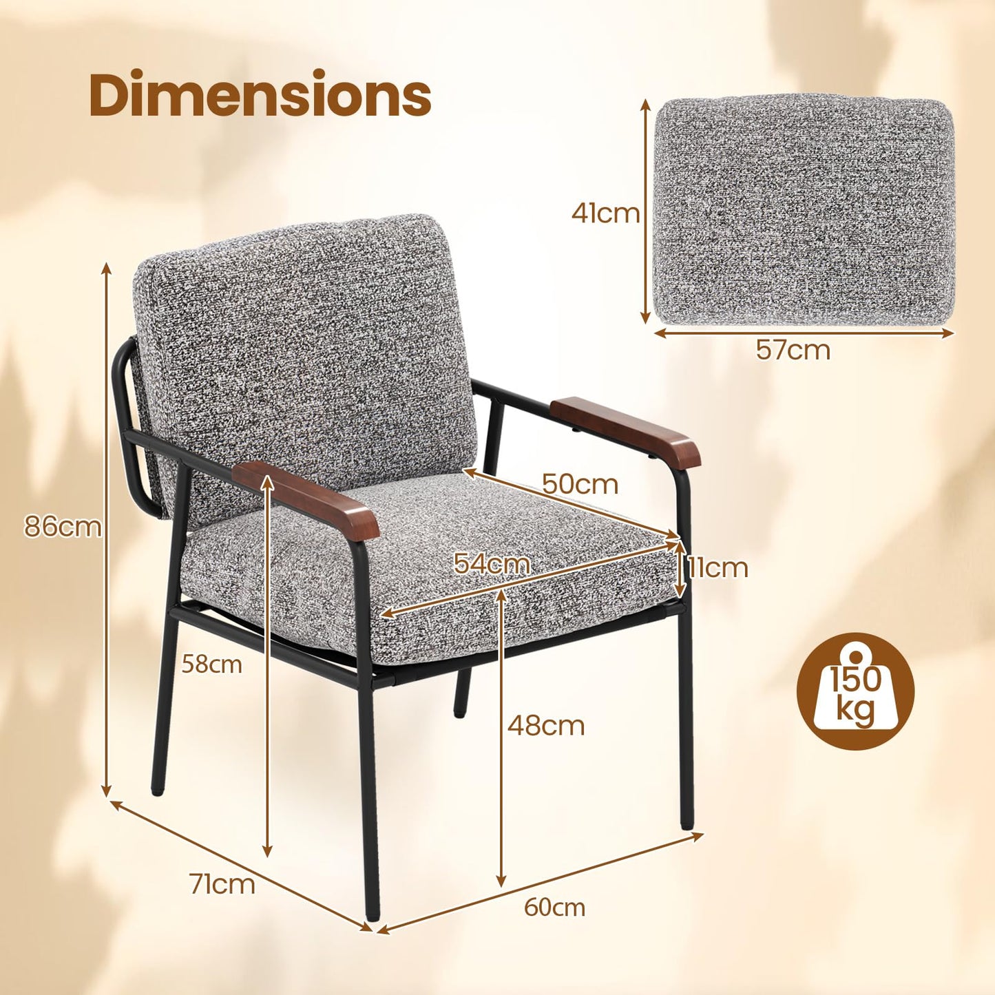 Accent Chair with Back Pillow and Wide Cushioned Seat