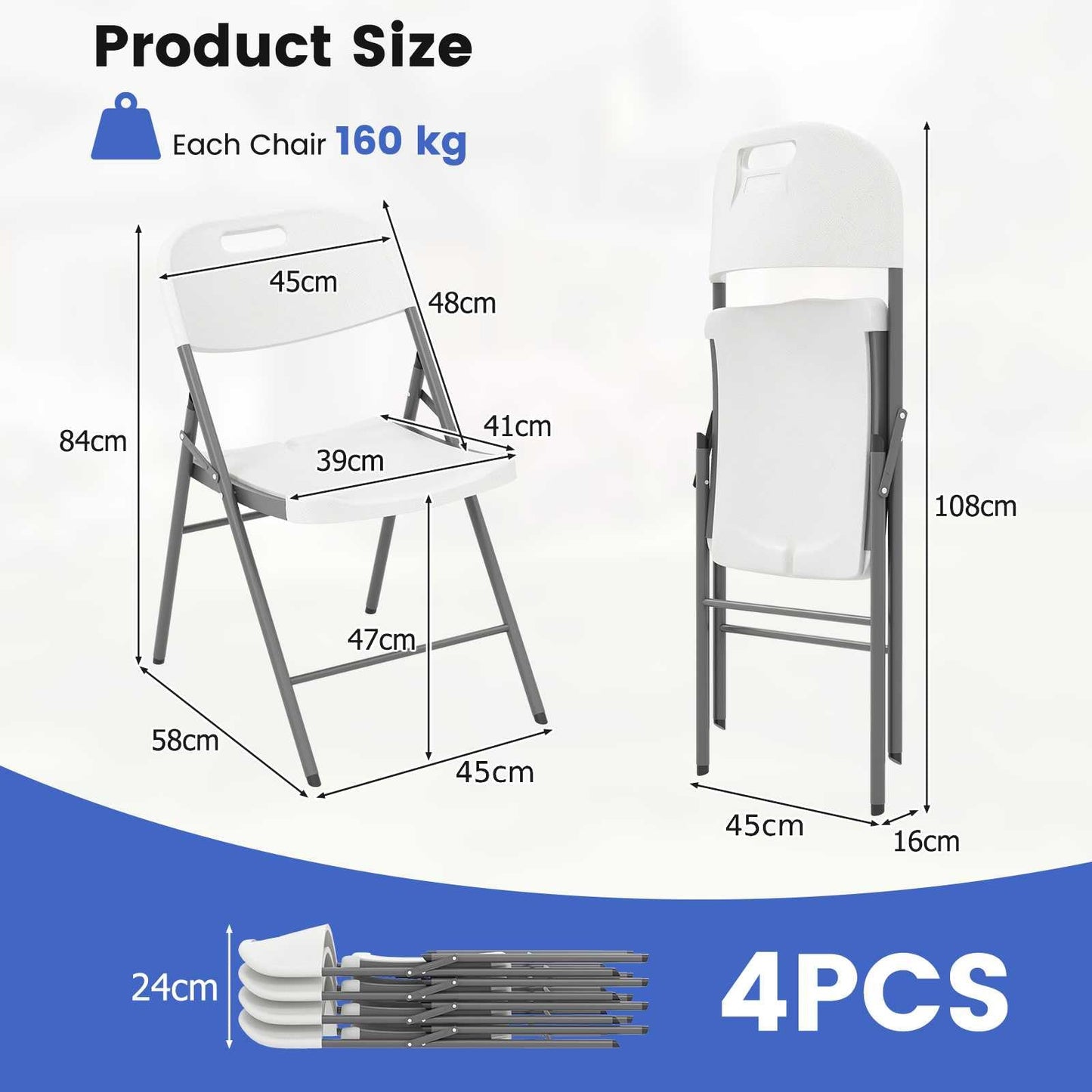 HDPE Portable Dining Chairs Set of 4 with Contoured Seat