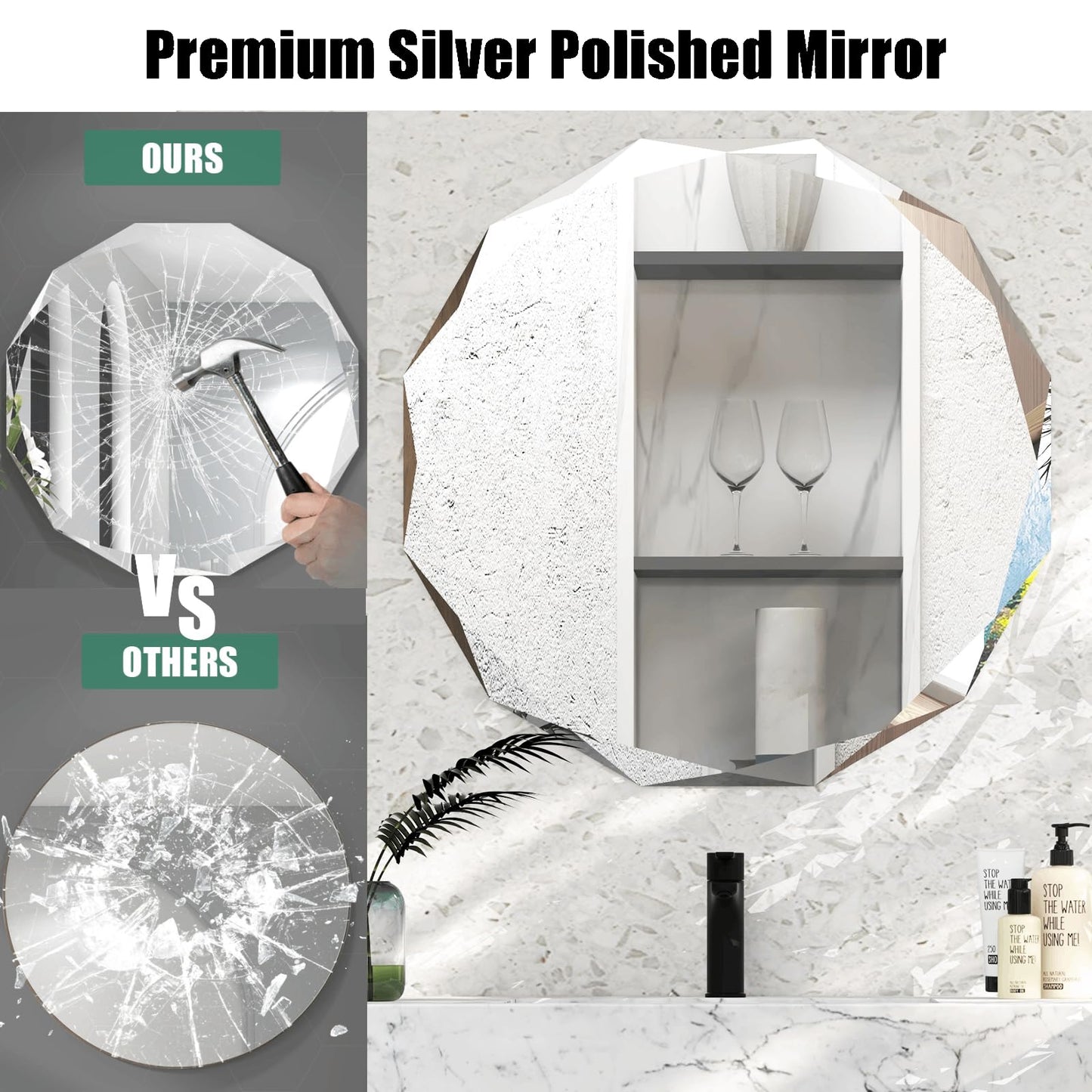 Premium Silver Polished Frameless Wall Mount Mirror