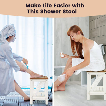 Shower Stool, HDPE Slatted Bathtub Shower Chair with Anti-Slip Foot Pads
