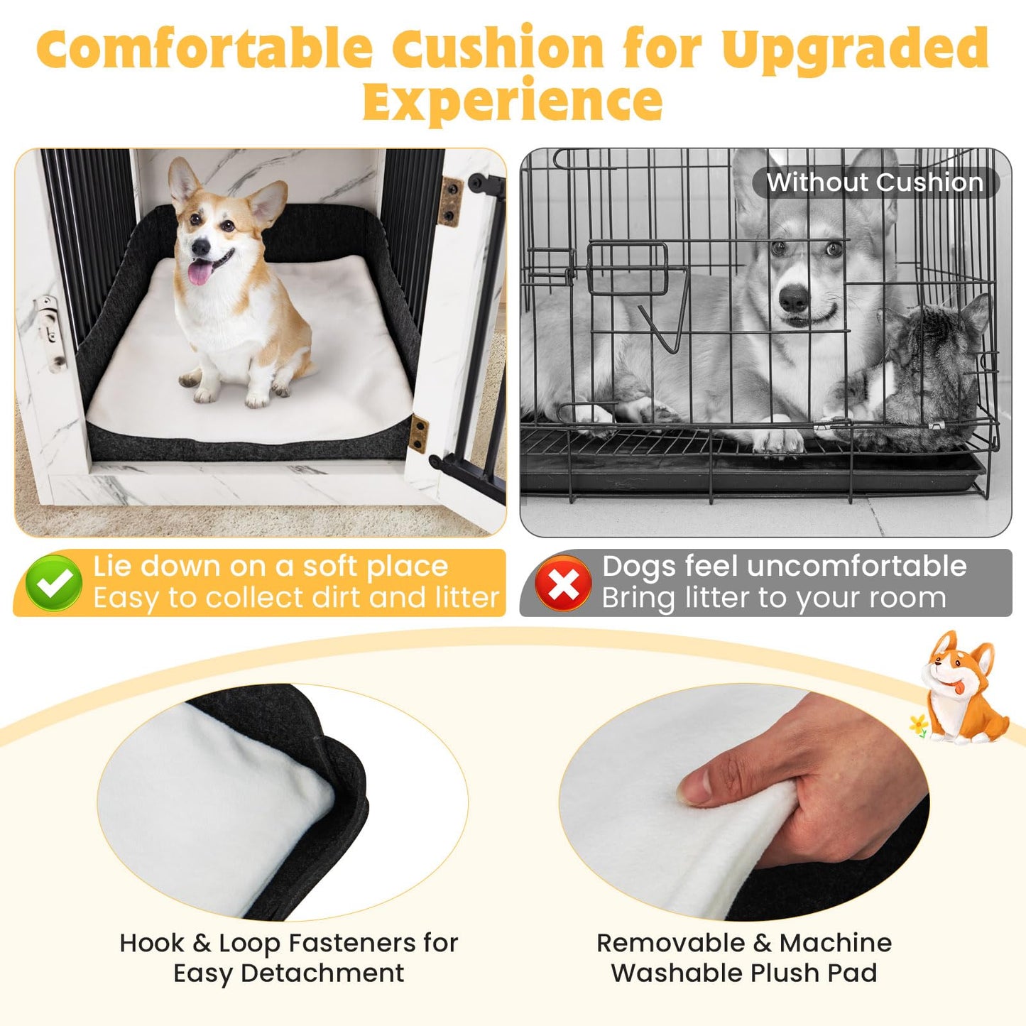 Wooden Dog Crate, Furniture Style Puppy Cage Side End Table with Drawer and Removable Pad