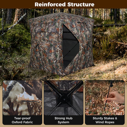 360 Degree One-way See-through Hunting Blind 4 People Ground Blind with Silent-slide Windows