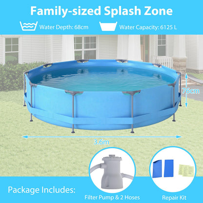 10/12 Feet Round Outdoor Framed Pool Set with Filter Pump