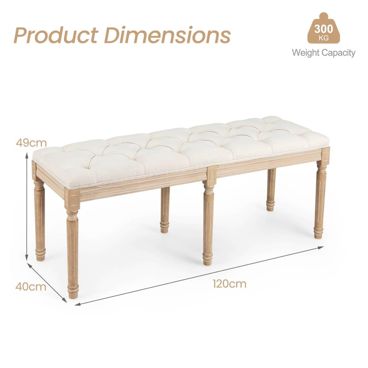 Vintage Entryway Bench with Solid Rubber Wood Legs