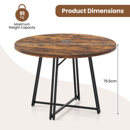 47 Inch Dining Table for 4-6 People Round Kitchen Table with 8 Metal Supporting Legs and Cross Base
