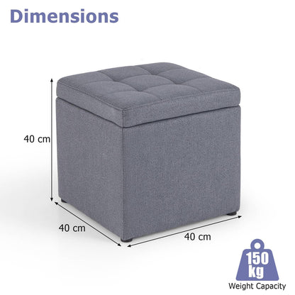 40 cm Square Storage Ottoman Linen Fabric Footstool with Lid