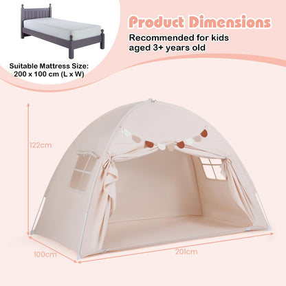Foldable and Portable Canopy Tent on Twin Bunk Bed with 2 Windows