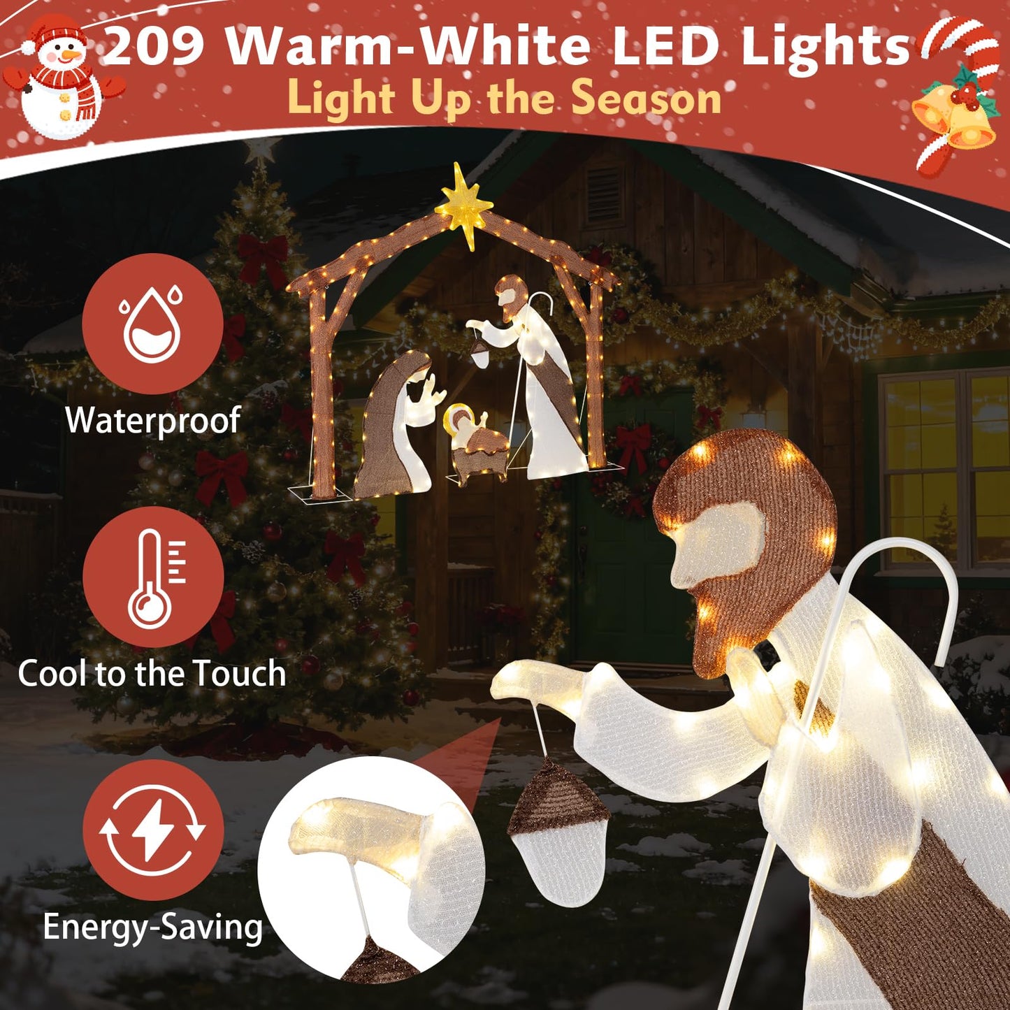 Lighted Outdoor Christmas Decoration Nativity Scene with LED Lights