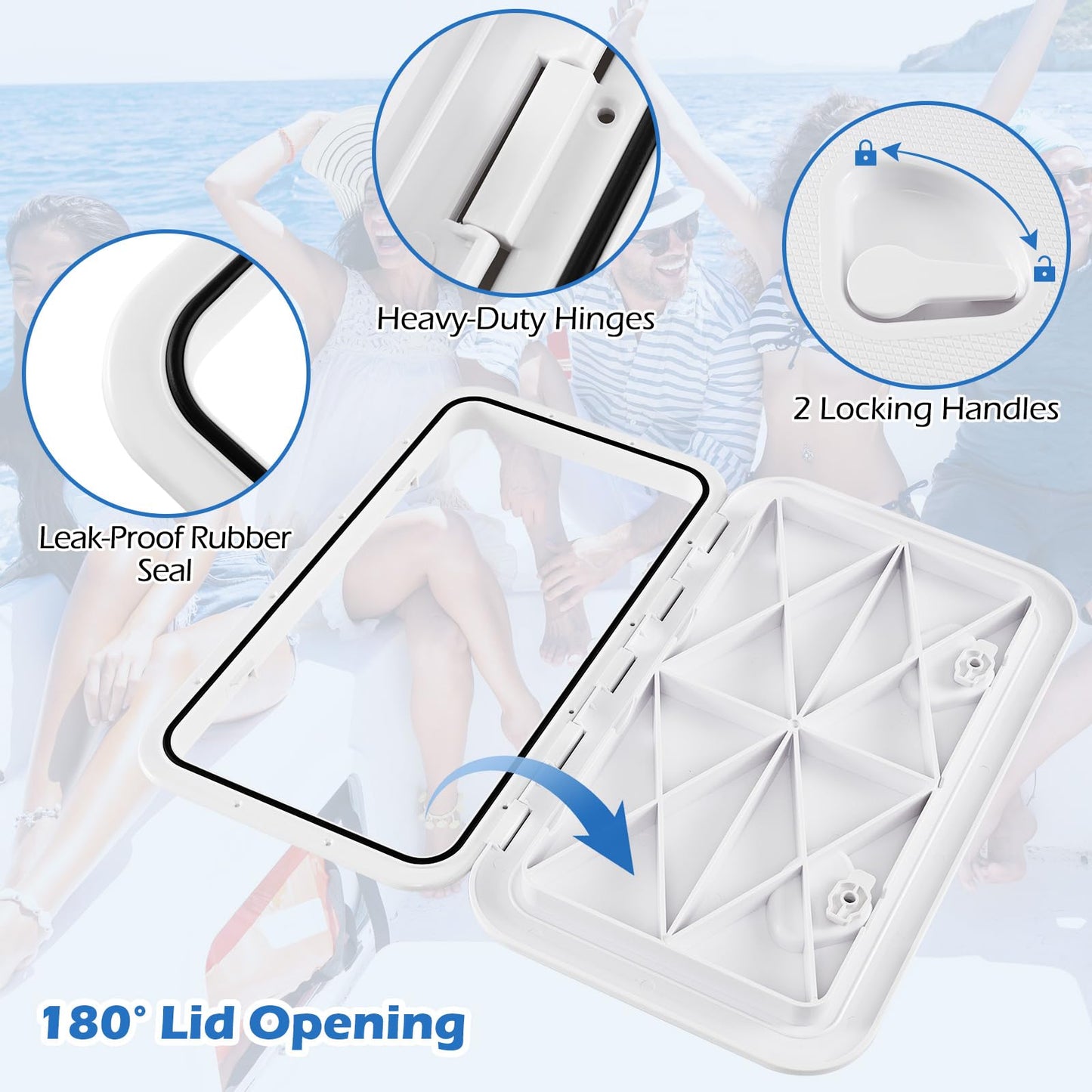61 x 35CM Boat Hatch with 180° Lid Hinge and Non-Slip Surface