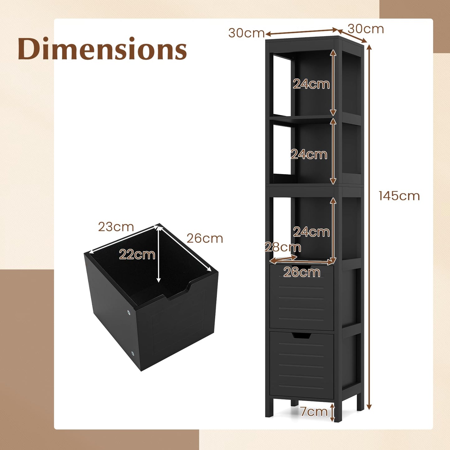 Tall Bath Storage Unit with 2 Deep Box Drawers