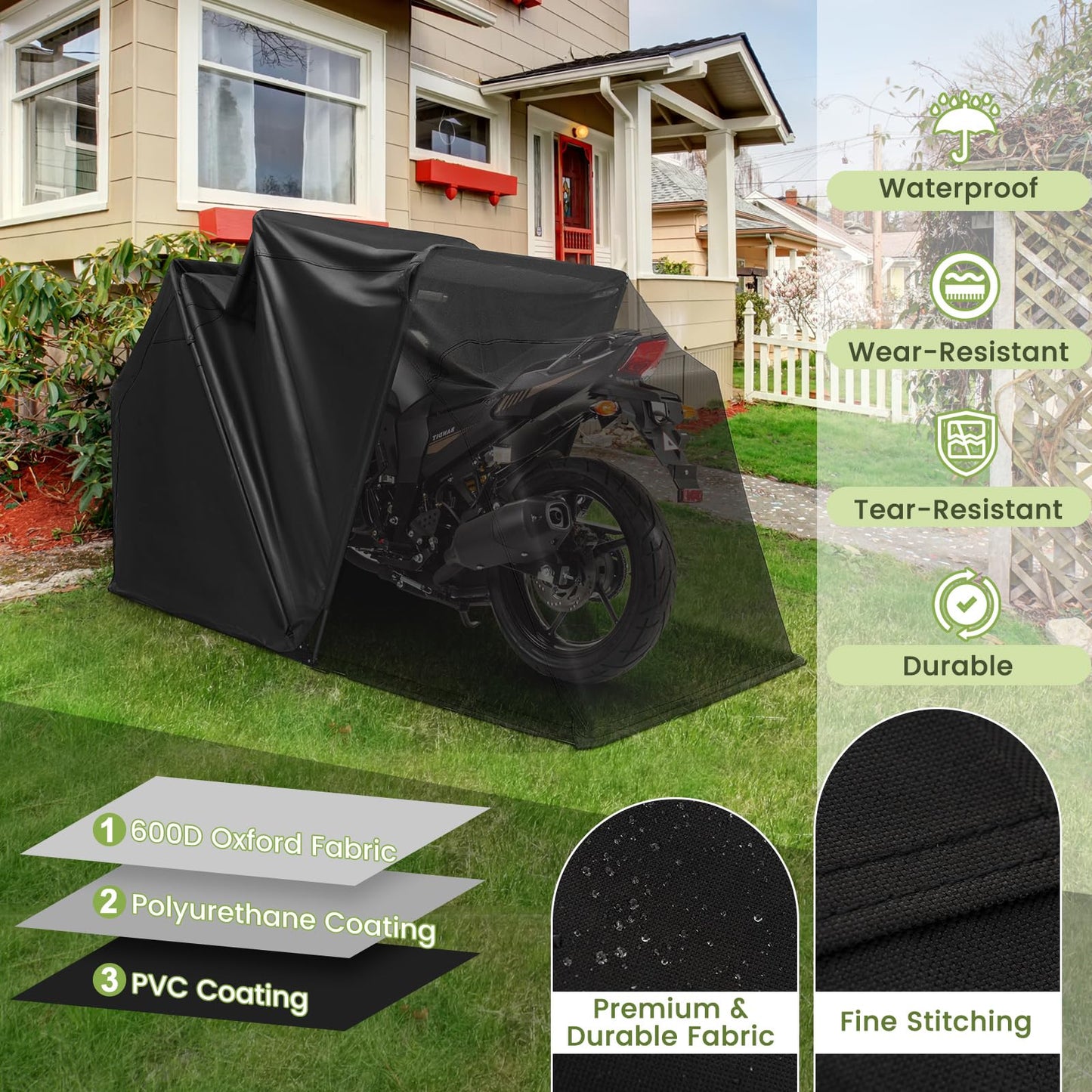 342 x 137 x 193cm 600D Oxford Waterproof Motorbike Cover Shelter