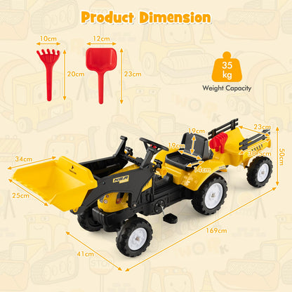 Kids Ride on Excavator, Pedal Go Kart with Manual Control Bucket