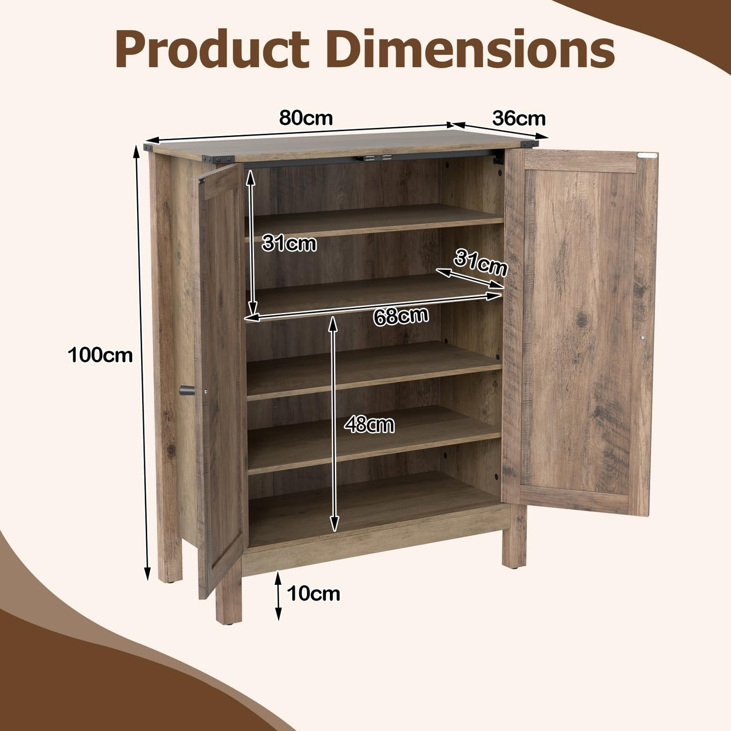 6-Tier Farmhouse Shoe Storage Organizer Freestanding Wooden Shoe Rack