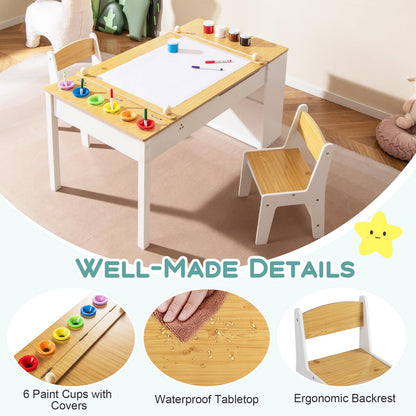 2-in-1 Kids Art Table and Easel Set with Chairs and Liftable Tabletop