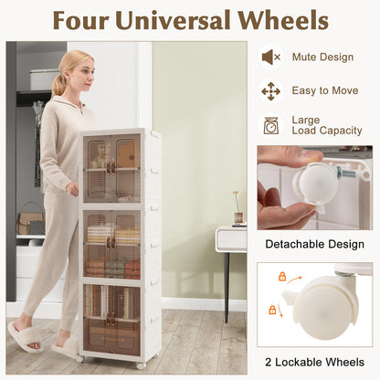6-Cube Stackable Storage Bins with Lockable Wheels for for Kitchen Living Room Bedroom
