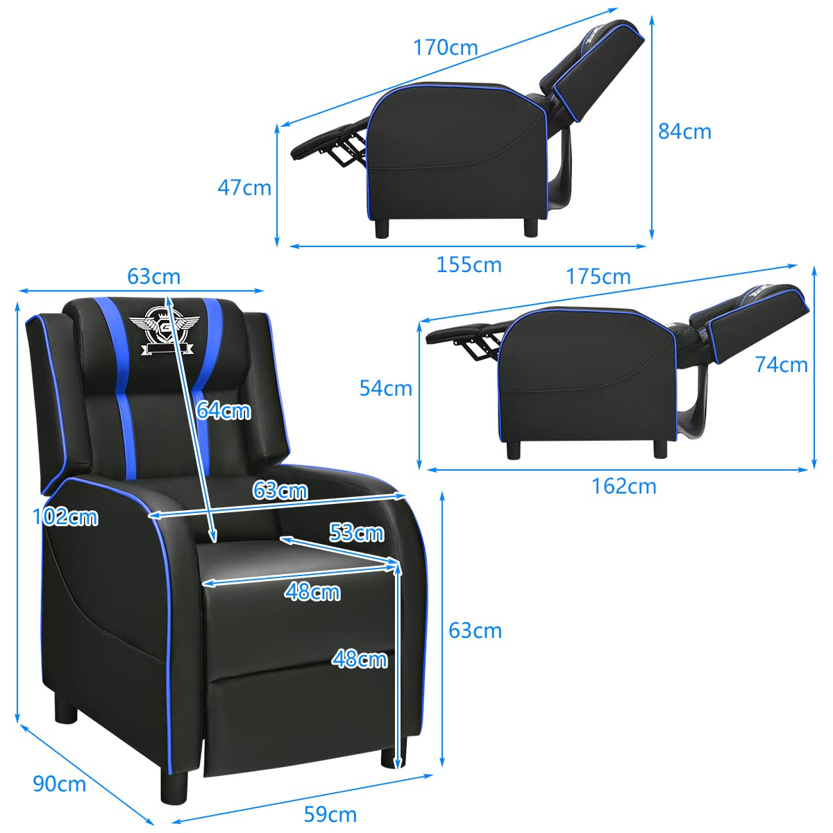 Adjustable Gaming Chair with Footrest Headrest and Lumbar Support