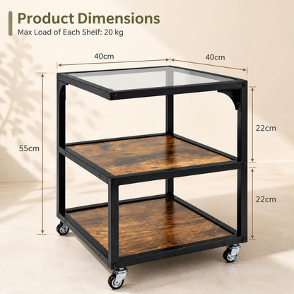 Rolling Side Table, 3-Tier Mobile End Table