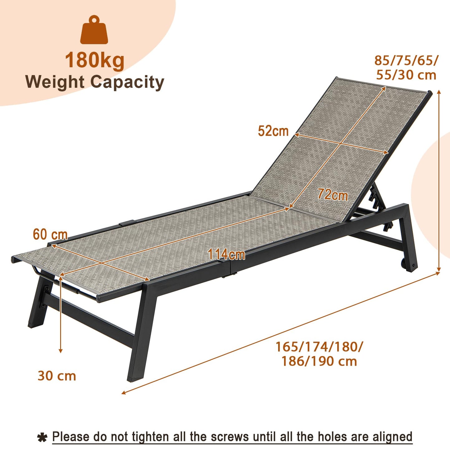 Patio PE Rattan Chaise Lounge with 5-Level Backrest