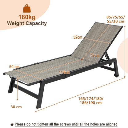 Patio PE Rattan Chaise Lounge with 5-Level Backrest