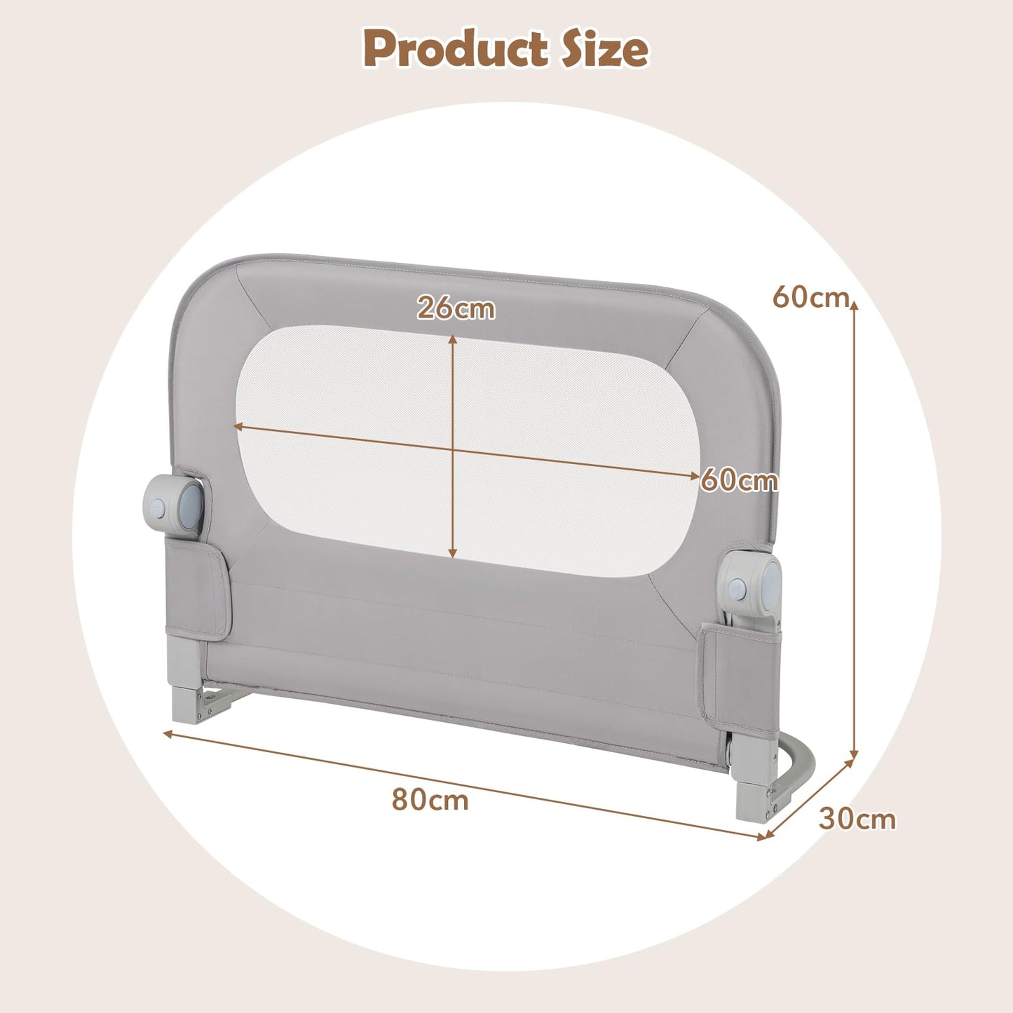 80/120/148/178/198 cm Long Adjustable Baby Bed Rail Guard with Extra Buckle