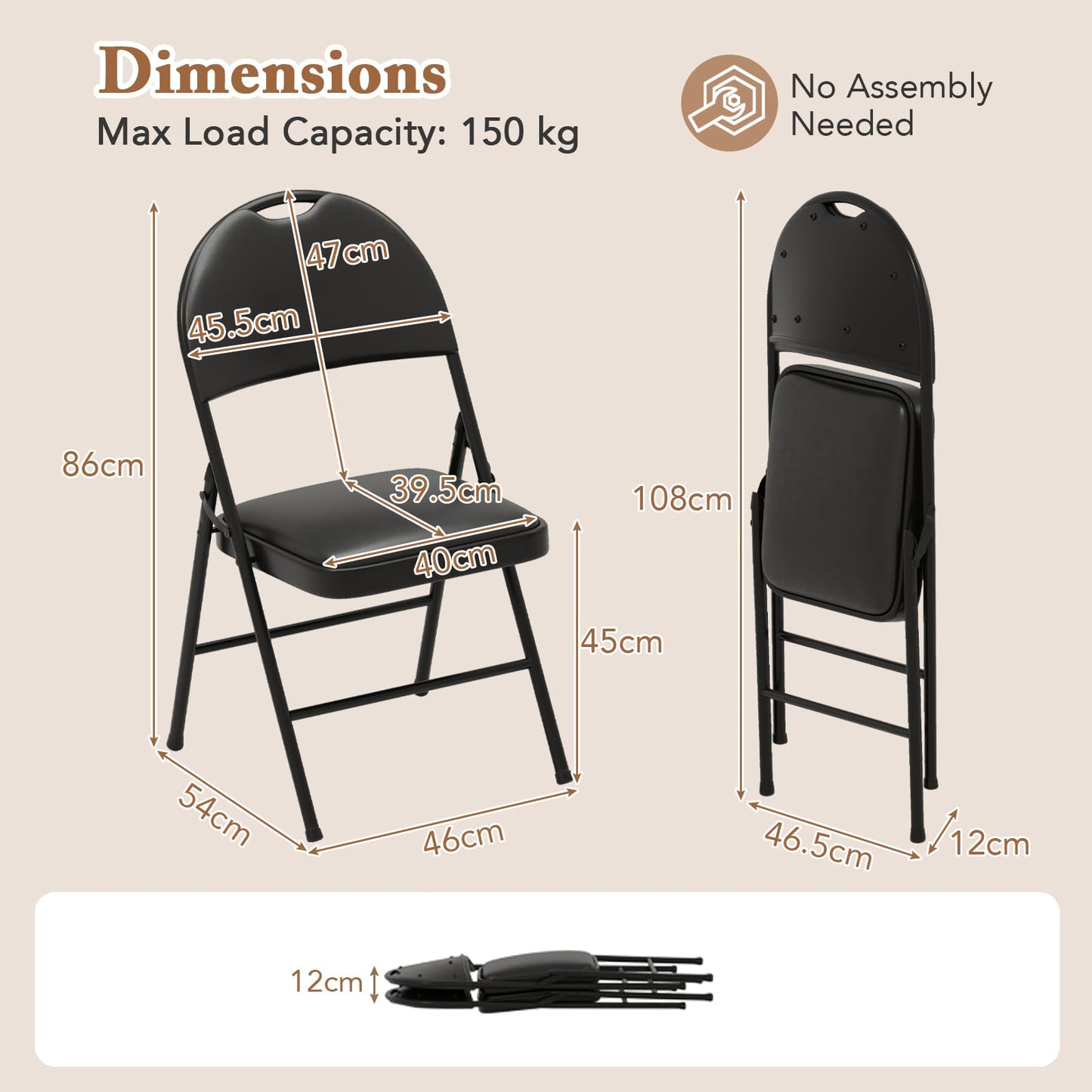 Set of 2 or 4 Folding Padded Party PVC Leather Stackable Chairs