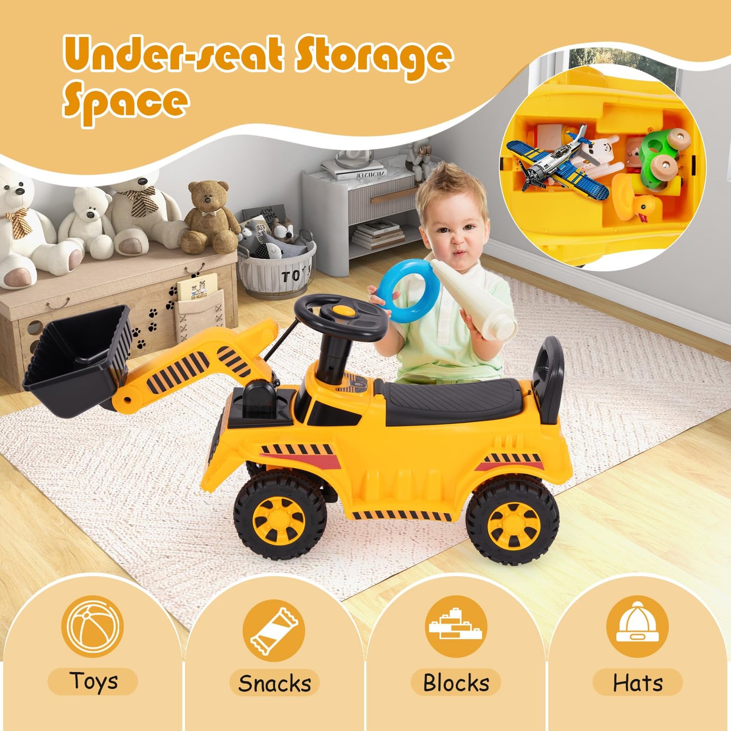 Kids Ride on Excavator Bulldozer with Adjustable Front Bucket