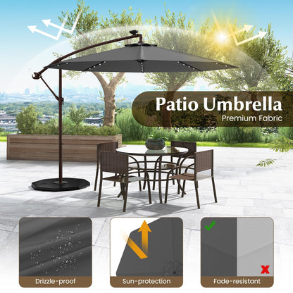 294 cm Solar Patio Offset Umbrella Cantilever Umbrella with 40 LED Lights