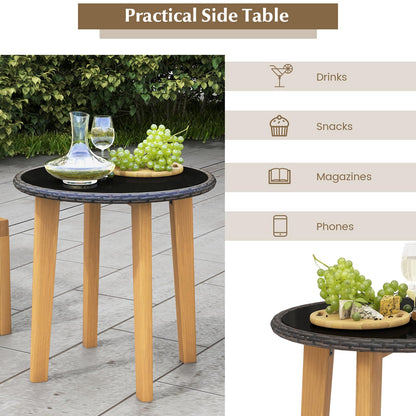 Wooden Patio Bistro Set with Soft Cushions and Tempered Glass Tabletop,