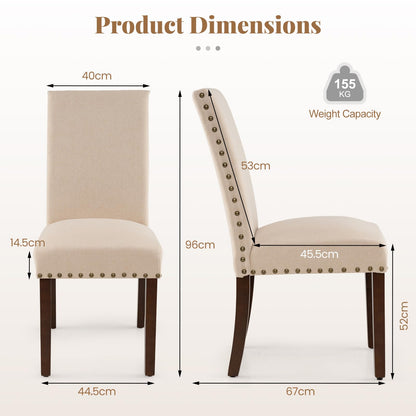 Set of 2 Dining Chairs with High Back, and Solid Rubber Wood Legs