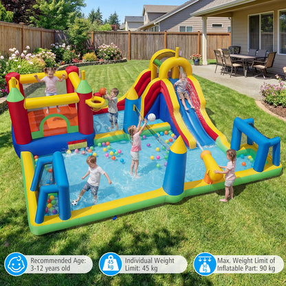 Maxmass Kids Water Park, Inflatable Bounce House with Splash Pool,Climbing Wall, Slide