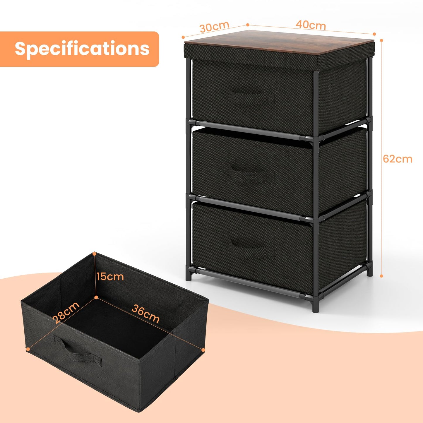 Fabric Storage Organizer Tower Unit with Removable Lid