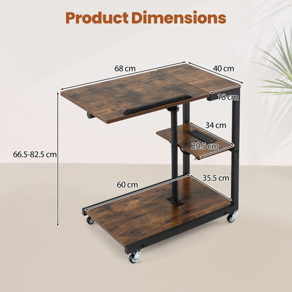 Height Adjustable C-Shaped Side Table with Charging Station, Wheels