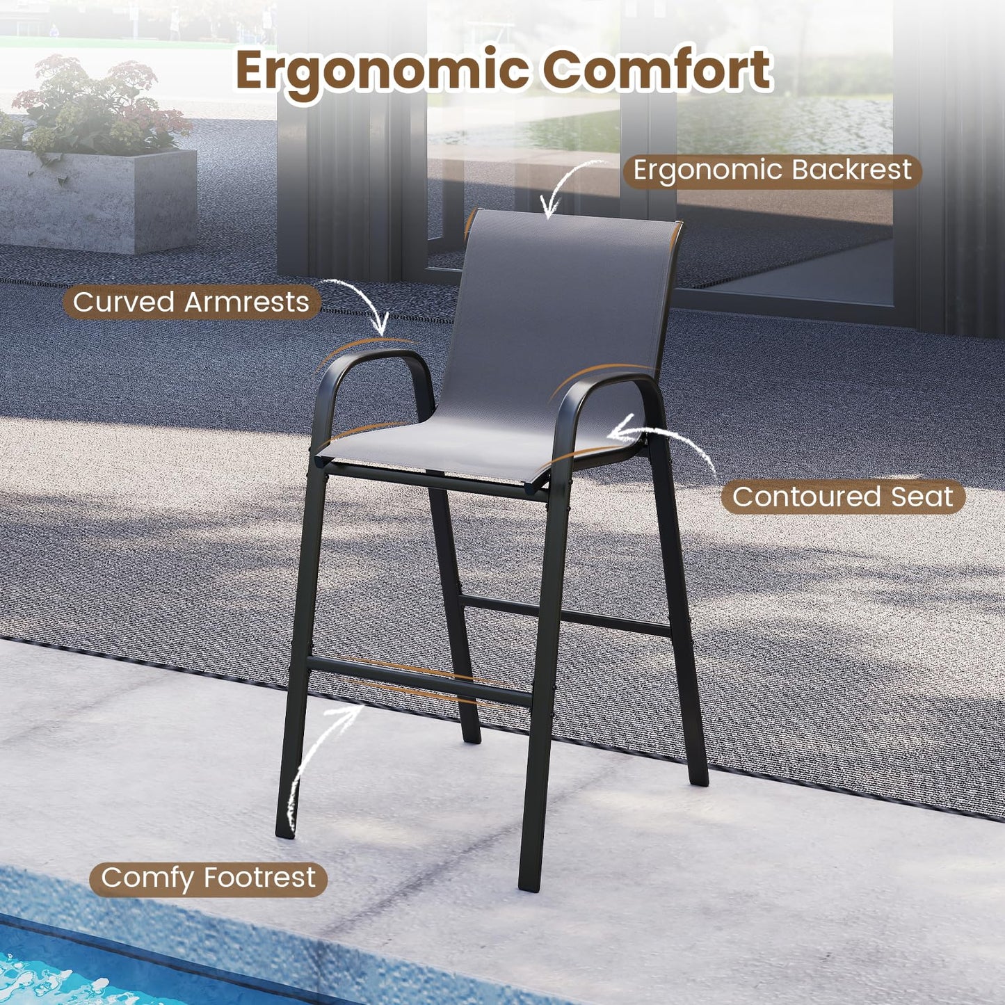3 Piece Outdoor Bar Table and Chairs Set with Breathable Fabric