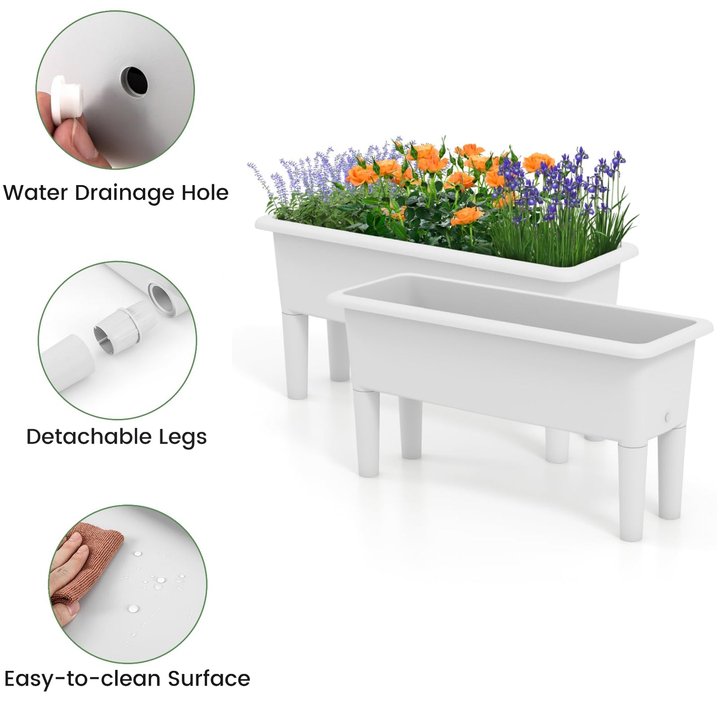 Set of 2 Plastic Elevated Planter Box with Detachable Legs