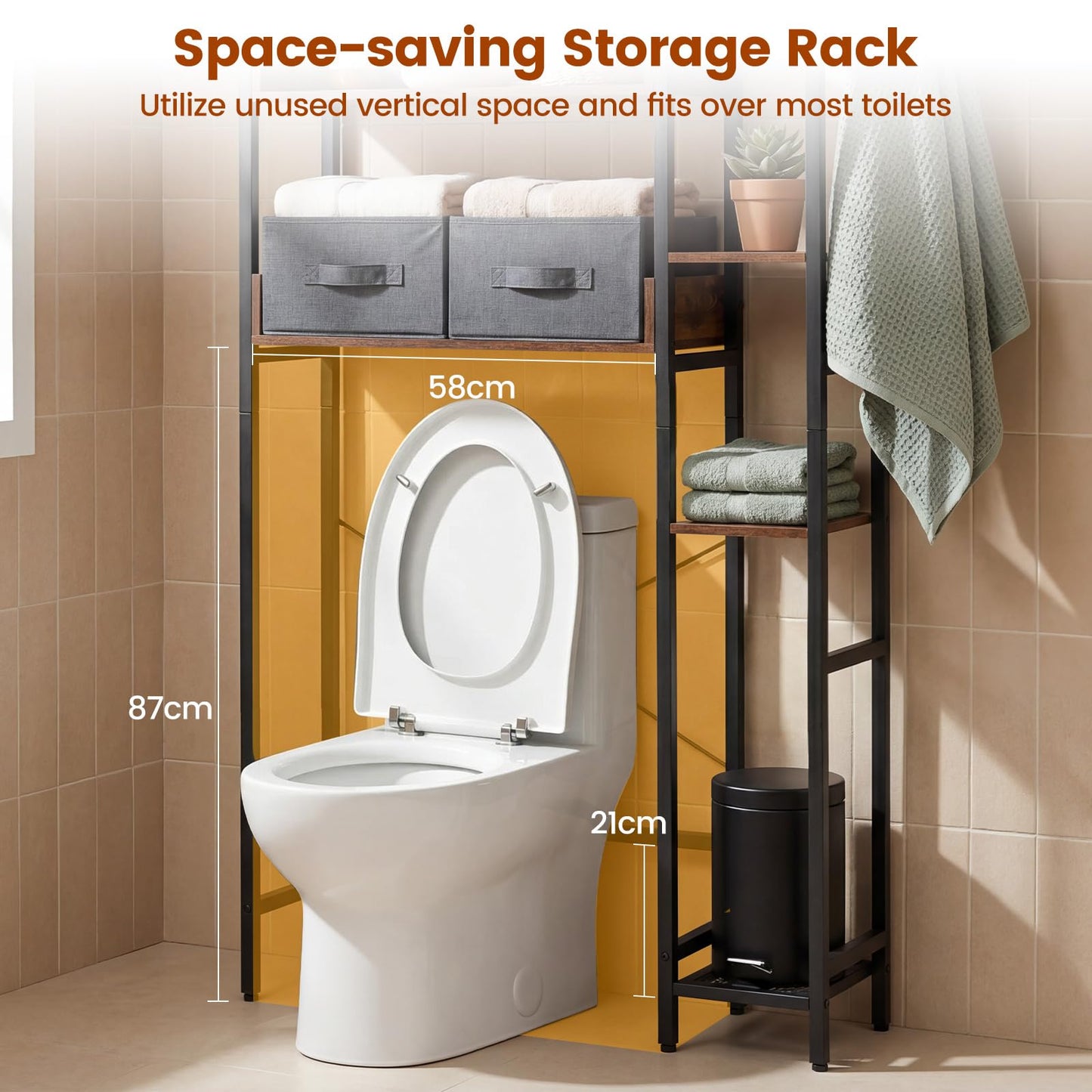 Over Toilet Storage Unit, Reversible Bathroom Shelf Space Saver