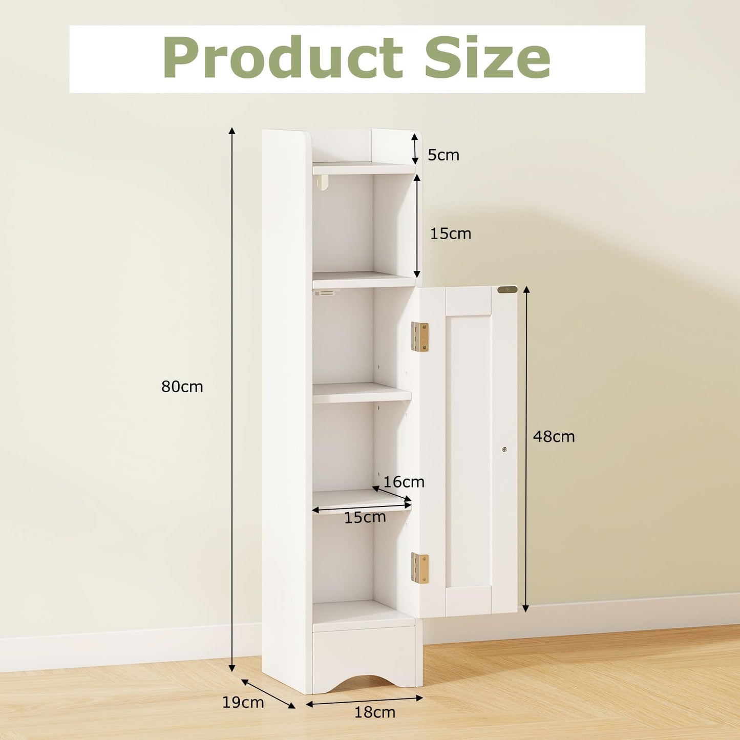 Small Bathroom Storage Cabinet with Door and Adjustable Shelves