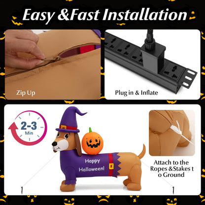 Long Halloween Inflatable Dachshund Dog with Pumpkin