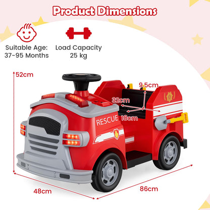 12V Kids Ride on Fire Truck with Shovel and Wrench