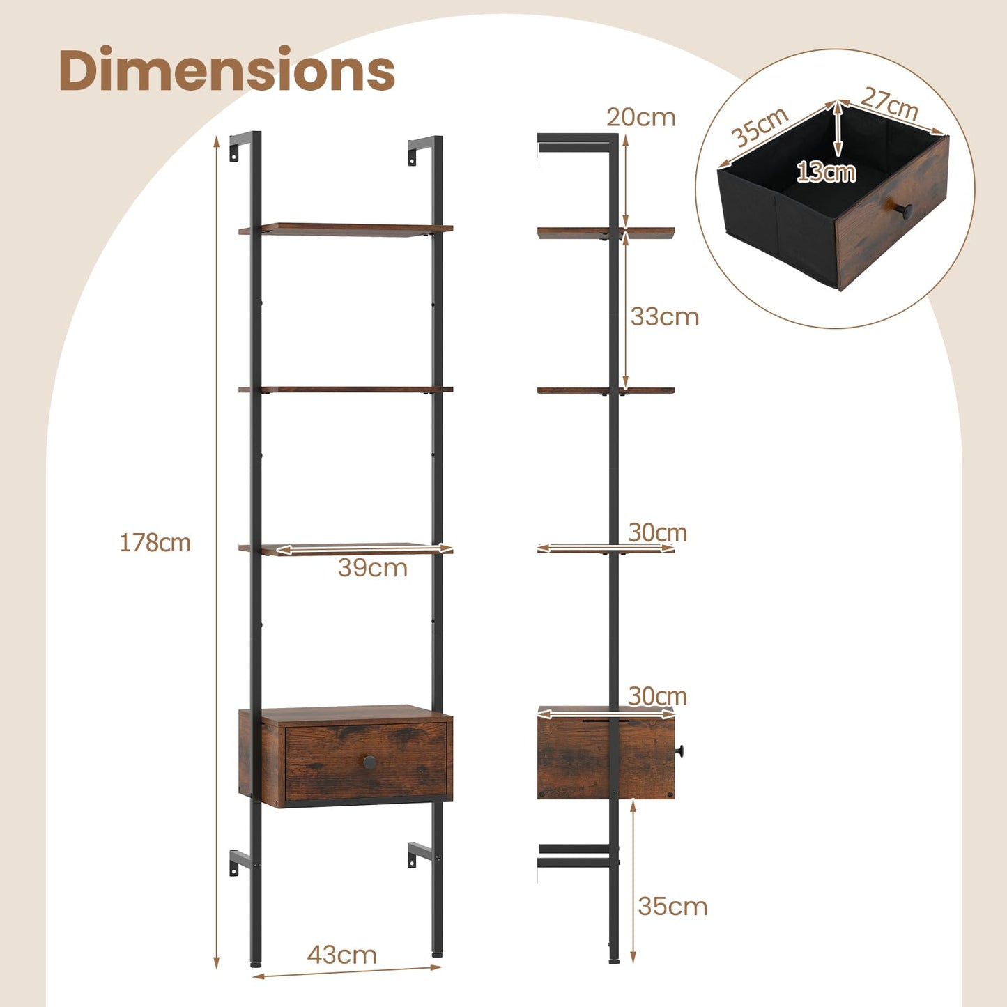 Industrial Tall Narrow Wall Bookshelf Open Display Rack