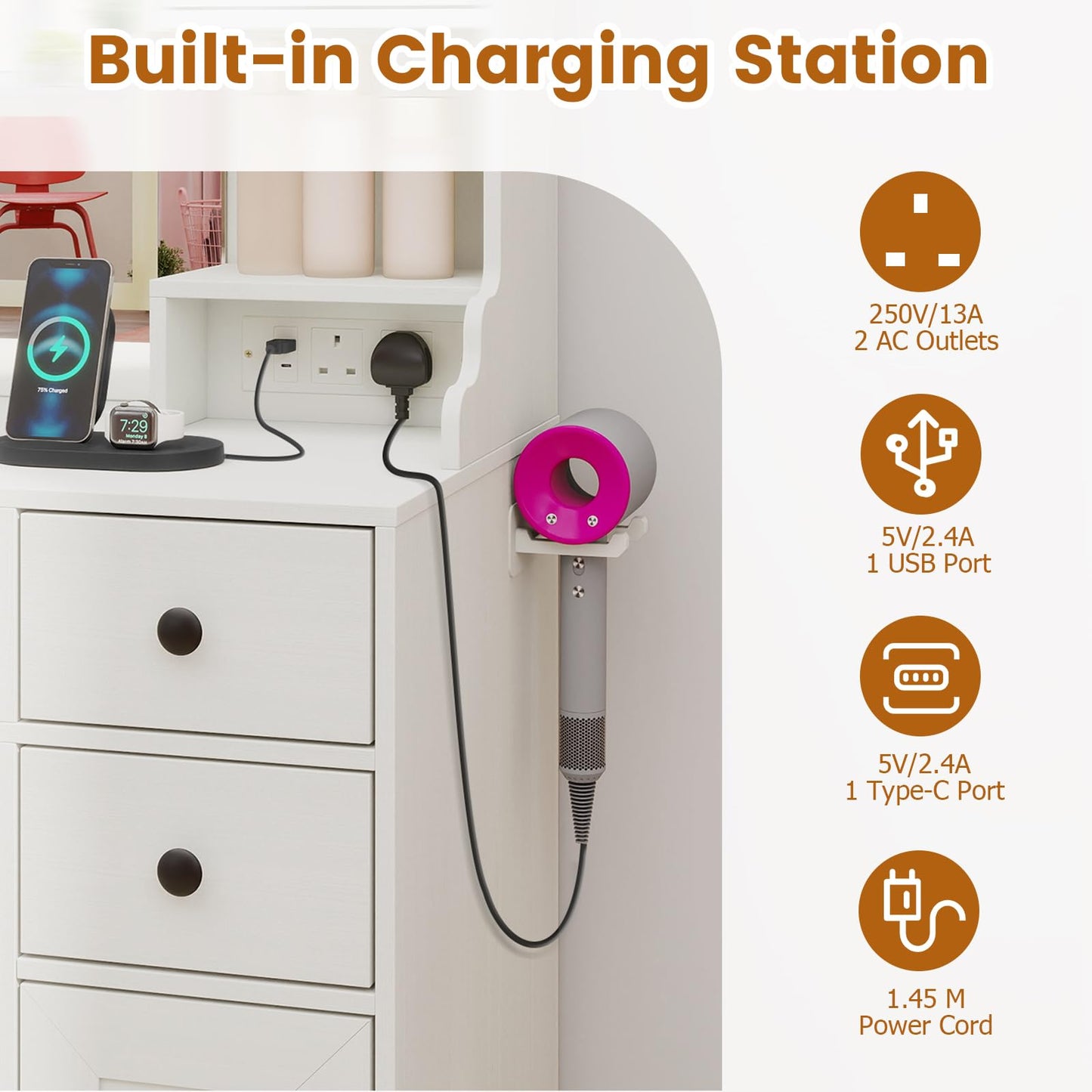 Vanity Desk with Mirror and Lights for Bedroom