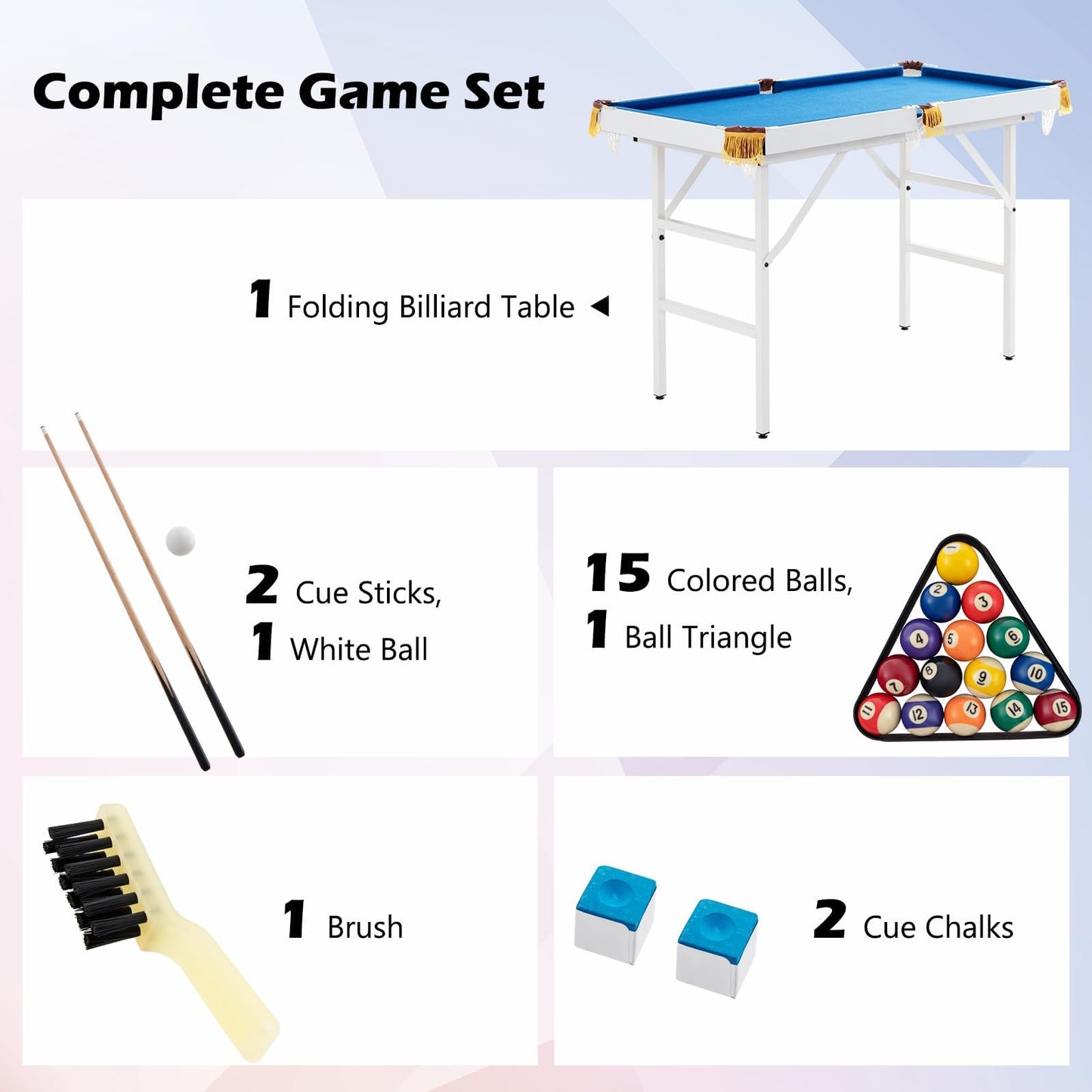 4FT Folding Game Pool Table with 16 Balls and 2 Cues