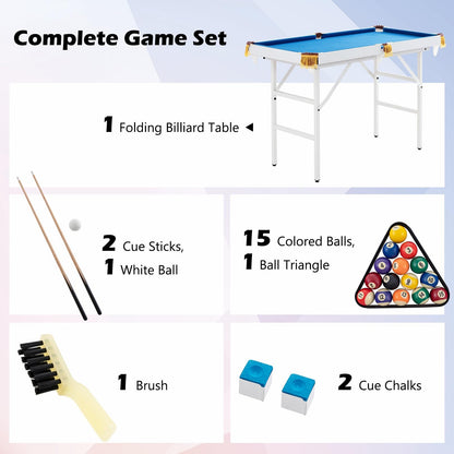 4FT Folding Game Pool Table with 16 Balls and 2 Cues