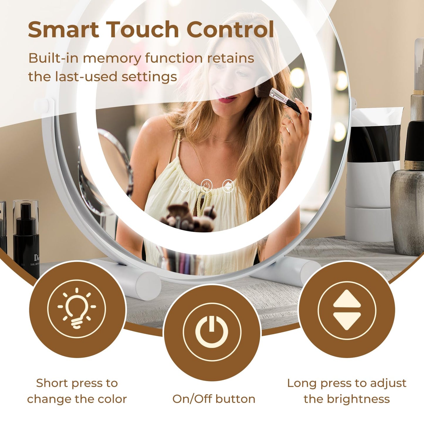 30 CM LED Light Up Round Mirror with 3 Colours and Adjustable Brightness