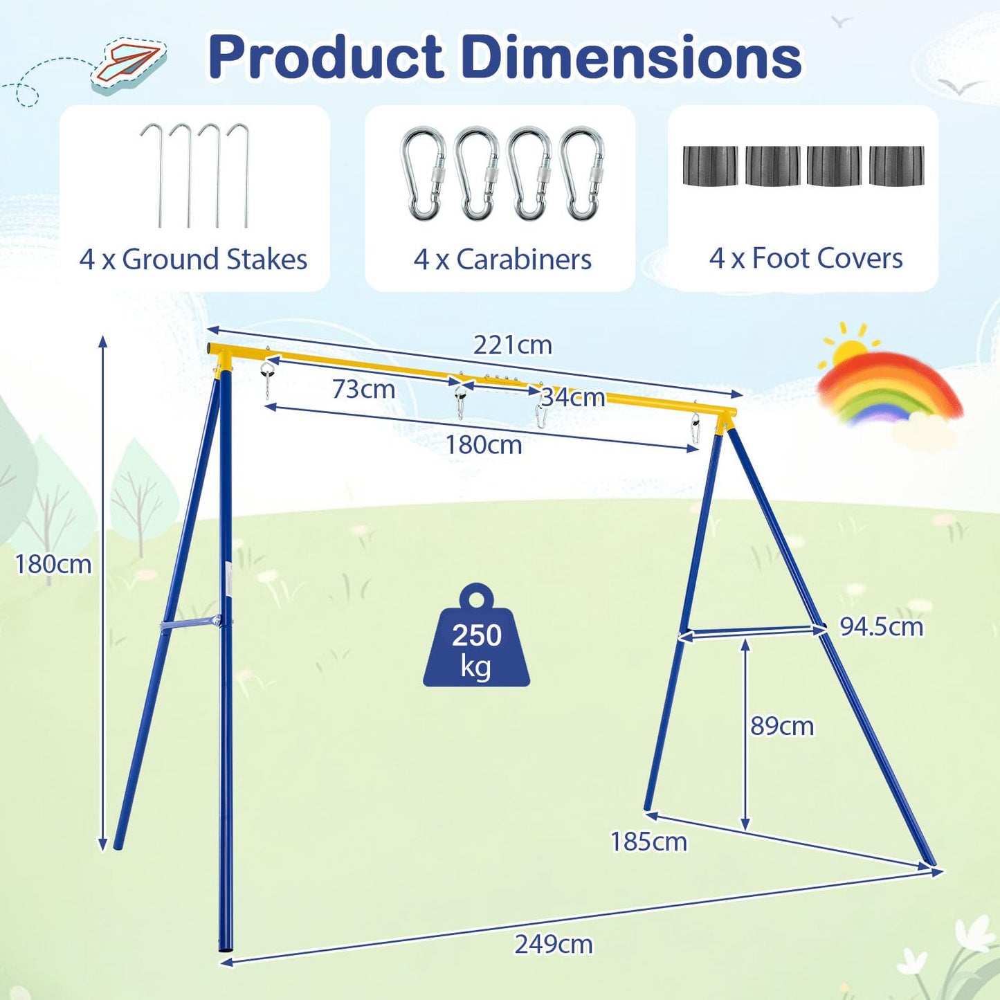 A-Frame Metal Swings Stand with Belt Swing and Nest Swing